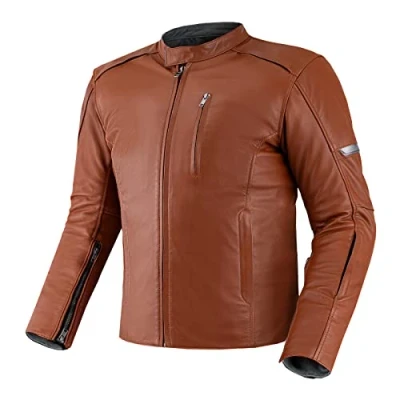 Imagen de SHIMA HUNTER Chaqueta moto hombre Cazadora de cuero A+ vintage ventilado con CE espalda, hombros, codos protecciones, reforzado costuras dobles (Model 2022, Marrón claro, XL)