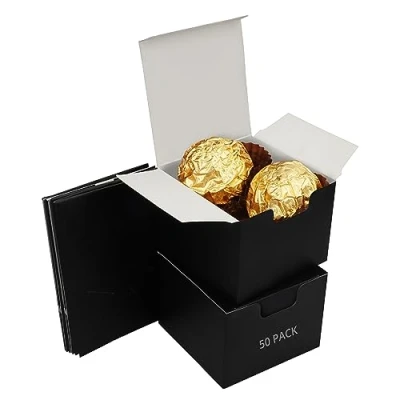 Imagen de Kurtzy Caja Kraft Negra para Regalos (Pack de 50) 5 x cm Cartón Regalo Fácil Ensamblado Cajas Cuadradas Fiestas, Cumpleaños, Bodas, Presentación, Obsequios