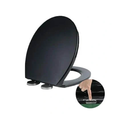 Imagen de asiento de inodoro cierre suave, suave con liberación rápida para una fácil limpieza, asientos estándar en forma O, fijación superior simple,