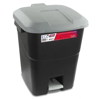 Imagen de Tayg 430008 Contenedor de residuos con Pedal, Base Negra y Tapa Gris, 50 litros