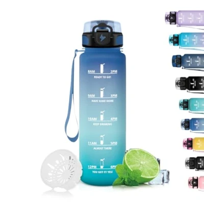 Imagen de Grsta Botella Agua, Agua Niños con Filtro, Deporte a Prueba de Fugas, 500ml, Fácil Limpiar, para la Escuela, Gimnasio, Oficina, Blue Green