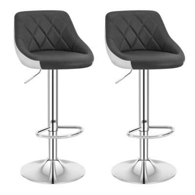 Imagen de WOLTU 2X Taburetes de Bar con Respaldo Cuero Sintético Alto Cocina Regulable en Altura Giratorio Sillas Taburete Trabajo Gris+Blanco BH30grw 2