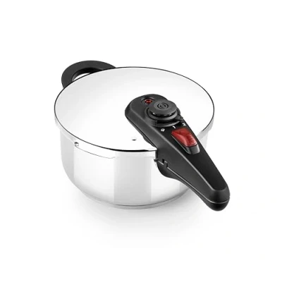 Imagen de BRA Allure Olla a Presión Rápida de 4 litros, Fabricada en Acero Inoxidable 18/10, con 2 Programas Cocción y Sistema Bloqueo Apertura, Apta para Todo Tipo Cocinas, Multicolor