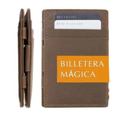 Imagen de GARZINI Cartera Mágica Cuero Marrón Java para 10 Tarjetas Tarjetero con Bloqueo RFID. Fina Hombres Regalos Originales