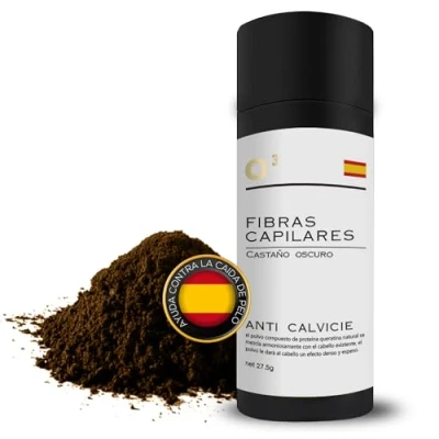 Imagen de O3 Fibras Capilares Castaño Oscuro Keratin Fibers 100% Natural para Disimular Calvicie y Aumentar el volumen. Maquillaje Capilar por hombres mujeres 27,5 Gramos Neto