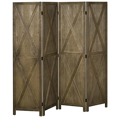 Imagen de HOMCOM Biombo de 4 Paneles Separador Ambientes Plegable 182x170 cm para Salón Dormitorio Oficina Marrón Grisáceo