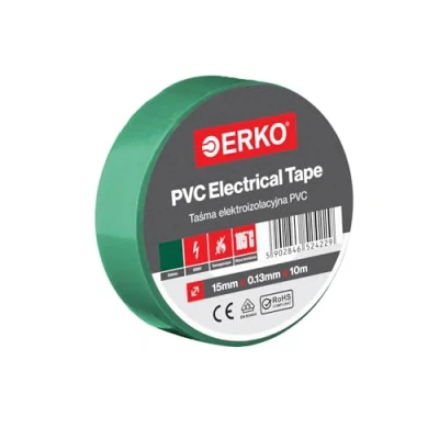 Imagen de ERKO Cinta aislante Verde PVC 15mm x 10m Reparación de conductos eléctricos, Alta flexibilidad con fuerte adhesión, Resistente a productos químicos, Cloruro Polivinilo