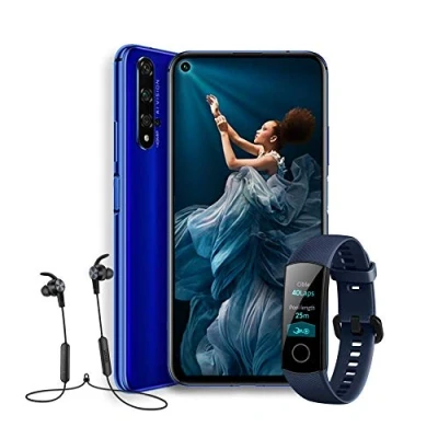 Imagen de Honor 20 Smartphone Android 9 (6,26&quot; FHD, 48MP + 16MP 2MP 2MP, frontal 32MP, 6 GB de RAM, 128 memoria, batería 3750 mAh), color Azul Band 4 Sport Bluetooth Earphones