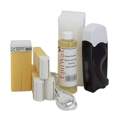 Imagen de Epilwax Completa Kit Depilazione con Cera de vainilla Incluye 4 Cartuchos Roll On Recambiables, Calentador On, 100 Tiras y Aceite Depilación