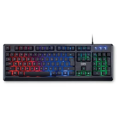 Imagen de DR1TECH [Amazon Exclusive] Puma Teclado Gaming para PC Retroiluminado Y Ergonómico 104 Teclas con 6 Key Rollover USB Cable Rainbow Keyboard Membrana Efecto Mecánico