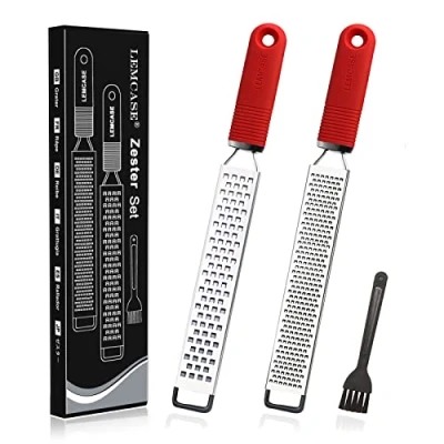 Imagen de LEMCASE Rallador de Limón, Queso Fino Zester con Cuchilla Acero Inoxidable y Mango Silicona Rojo (2 Piezas Set)