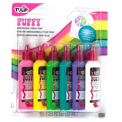 Imagen de Tulip Color Fabric Paint Pintura Dimensional para Tela, 6 Unidades, Puffy, 37 ml (Paquete de 6) (Duncan Enterprises 20595)