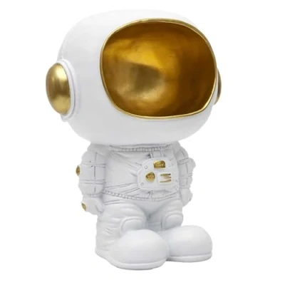 Imagen de HOME DECO FACTORY, HD0159 Estatua de astronauta con bolsillo vacío, práctica decorativa resina, diseño único y elegante, ideal para guardar objetos, tamaño: 20 cm, color blanco dorado, plástico