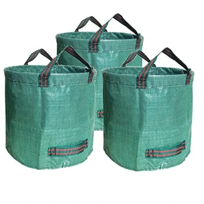 Imagen de 3 x 500L bolsas de basura jardín, Resistente Bolsa para residuos con Asas,Tejido Polipropileno (PP) Robusto,grandes asas, plegables y reutilizables