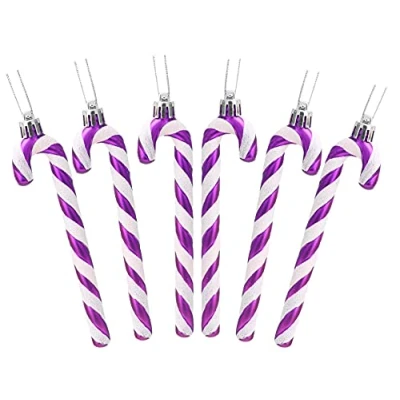 Imagen de Christmas Concepts® Pack de 6 Decoraciones para árboles Navidad con bastón Caramelo Brillo 13 cm (5.2&quot;) (Morado y Blanco)