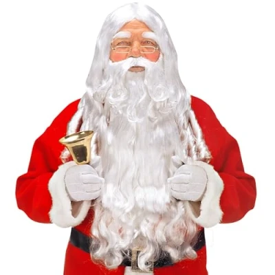 Imagen de WIDMANN x1524 Luxus Papá Noel Juego con de Pelo Peluca, máxima Barba Bigote y Cejas, Color Blanco