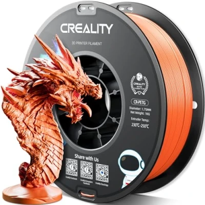 Imagen de Creality Filamento PETG 1.75mm, Fuerte Tenacidad, Inodoro, Mejor Fluidez, Impresora 3D Precisión Dimensional +/ 0.03mm, 1KG Naranja