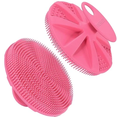 Imagen de INNERNEED cepillo de ducha silicona suave grado alimenticio, mano para limpieza la piel, exfoliante y espuma bien (rosa)