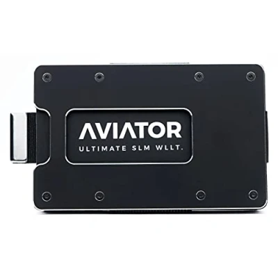 Imagen de Aviator Slim Wallet Obsidian Black Slide Monedero minimalismo para hombre y mujer Tarjetero con compartimento monedas correa de efectivo RFID Fabricado en Alemania Aluminio Premio