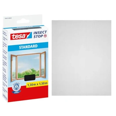 Imagen de tesa Insect Stop Malla Mosquitera STANDARD para Ventanas, Autoadhesiva, Recortable al Tamaño Deseado, Gris Antracita, 130 cm x 150
