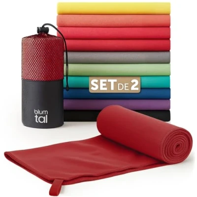 Imagen de Blumtal Toalla Microfibra 180x90 cm + 80x40 Toallas Gimnasio de Secado rápido Gym para Deporte Rojo