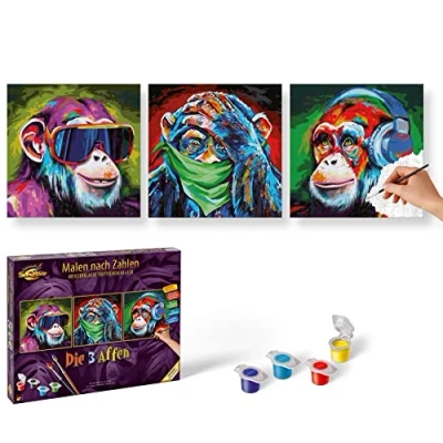 Imagen de Schipper Animal números, Los Tres Monos Pintar para Adultos, Incluye Pinceles y Pinturas acrílicas, 120 x 40 cm, Multicolor, Mittel (609470859)