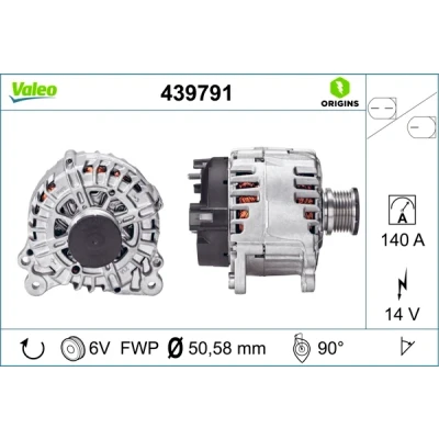 Imagen de VALEO 439791 Alternador 14V 140A VOLKSWAGEN: Transporter 5, 5 Bus, Golf 7, SEAT: Leon ST Furgón / Familiar, III norauto, oscaro,