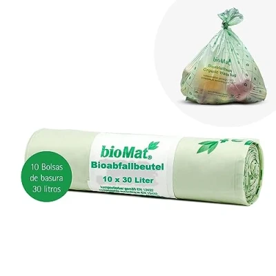 Imagen de bioMat Bolsas de Basura Compostables 30l, 10 Bolsas, Certificado DINplus, Climáticamente Neutro