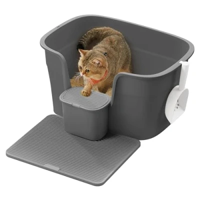 Imagen de Feandrea Caja de Arena para Gatos, Extra Gran Arenero Hogares con Varios Incluye Tabla Recogedora, Pala, Gatos Grandes, Gris Pizarra PPT003G02