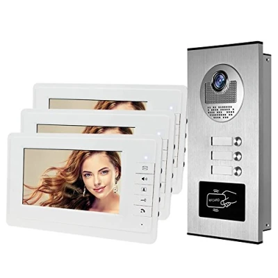 Imagen de HFeng 7 &#039;&#039; Color con Cable intercomunicador Video Puerta Sistema teléfono Kit 700TVL RFID Acceso Entrada Cámara Timbre 3 monitores 480p para Multi Apartamentos/casa