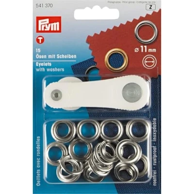 Imagen de Prym 541370 Ösen und Scheiben 11,0 mm, Messing silberfarbig Anillos Y Discos, Metal, Multicolor, Durchmesser 11 15