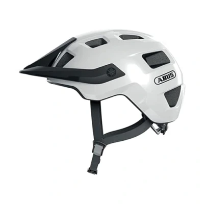 Imagen de ABUS casco MTB MoTrip de ciclismo robusto con visera ajustable en altura para ciclistas montaña ajuste personalizado unisex blanco brillante, M