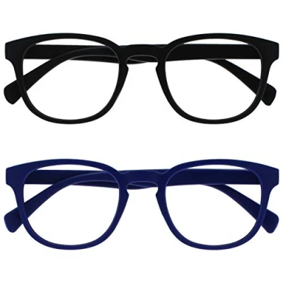 Imagen de OPULIZE Pop Gafas de Lectura Pack 2 Redondas Negro y Azul Mate Satinado Bisagras con Muelle Resistentes a los Arañazos Hombre Mujer RR2 13 +3.00