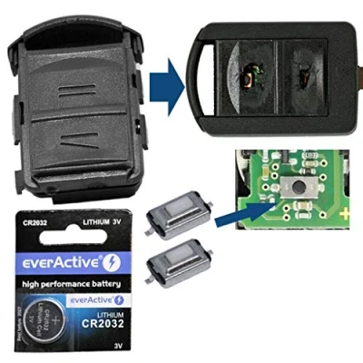 Imagen de Juego de reparación la Carcasa Radio del Mando a Distancia Car Key 2X Micro botón pulsador 1x CR2032 batería para Opel