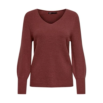 Imagen de ONLY Onlatia L/S Jersey con Cuello en V Knt Noos Suéter, Rojo Mineral. Detalles: W. Melange, XXL para Mujer