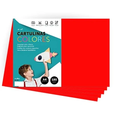 Imagen de Cartulina de Colores, A4 Colores Intensos, Hojas 180gr para Manualidades, Imprimir tus Documentos y Diseños Creativos, Folios · m office (100 hojas, rojo)