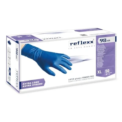 Imagen de Reflexx R98/XL hirisk, alta resistencia sin polvo guantes de látex Gr 18,5, tamaño XL, azul (Pack 50)