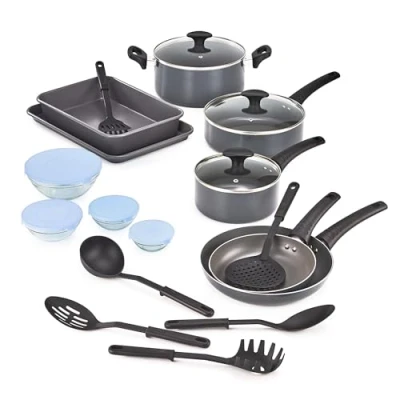 Imagen de BELLA 17251 Juego de 21 piezas esenciales cocina para hornear y almacenar, aluminio antiadherente, color negro
