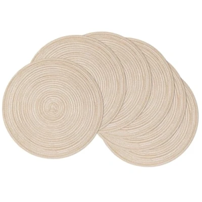 Imagen de SHACOS Juego de 6 Manteles Individuales Redondos, 38cm Salvamanteles Trenzados, Mantel Individual Redondo Resistente al Calor Lavable para la Mesa Comedor, Beige