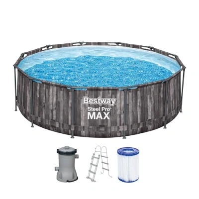 Imagen de Bestway Steel Pro MAX Frame Piscina Redonda (366 x 100 cm, Incluye Bomba de Filtro, Efecto Madera)