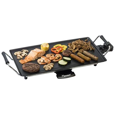 Imagen de Bestron plancha electrica para cocinar, cocina con revestimiento antiadherente, Parrilla eléctrica hasta 4 personas, 2000 vatios, color: negro