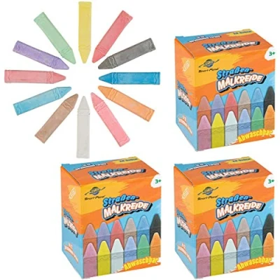 Imagen de Smart Planet Juego de 3 tizas callejeras, 36 unidades, aprox. 10 x 2 cm, coloridas para niños pintar en la calle, lavables