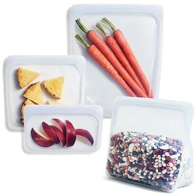 Imagen de Stasher Bolsa de almacenamiento, reutilizable, reduce el plástico un solo uso, apta para lavavajillas, respetuosa con medio ambiente, tamaño grande, azul (aqua), 4 unidades