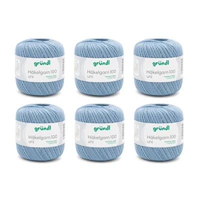 Imagen de Gründl Hilo de Ganchillo 100 Plain 100% Mercerizado, 566 m, tamaño Aguja: 1,5 2, 6 x g, Azul Vaquero, Algodón, BLU Denim, One Size, 3396