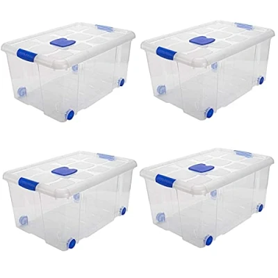 Imagen de AC Pack de 4 Cajas ordenación plástico Transparente. N.º 5 Contenedor para almacenar Juguetes, Libros, Ropa, Mantas. Capacidad 57 litros. Dimensiones Aprox.: 61,5 x 44 31 cm