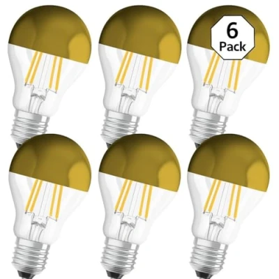 Imagen de OSRAM LED Lámpara de filamento con casquillo E27, Blanco cálido (2700K), Forma la bombilla espejo dorado, 4W, Sustituye a una incandescente 37W, paquete 6