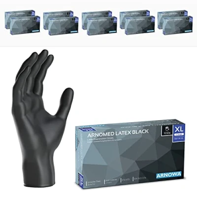 Imagen de ARNOMED guantes latex talla XL, de negros, sin polvo, 1000 uds/caja, tallas S, M, L y XL desechables, negros latex, desechables