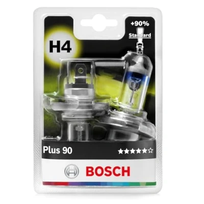 Imagen de Bosch H4 Plus 90, Lámparas Halógenas para Faros Delanteros, 12 V 60/55 W, 90% Más Luz Casquillo Tipo P43t Recambio de Luces Coche, Paquete 2
