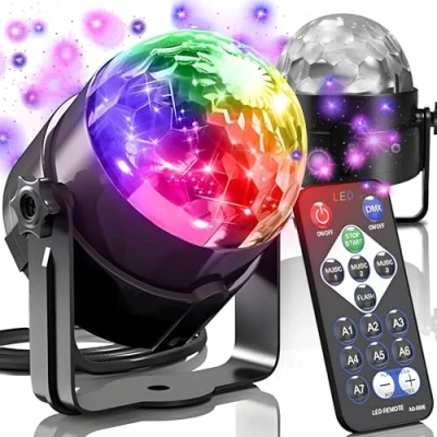 Imagen de Retoo Bola Luces Discoteca LED, De Luzes Rotativa 360, 3 Colores RGB, 3W, Con Sonido Activado, Control Remoto Para Niños Fiestas, DJ, Bares, Clubes, Festivales