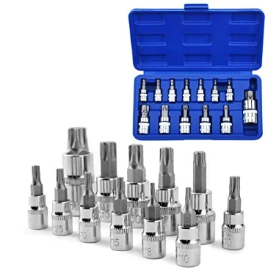 Imagen de Sukudon 13pzs Juego de llaves vaso Torx T8 T70 S2 Socket acero Herramientas reparación Allen hexagonales Taller Mecanico Caja Destornillador Accesorios Coche